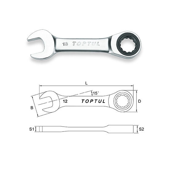 Cheie combinata cu clichet scurta 17 mm Toptul - imagine 1