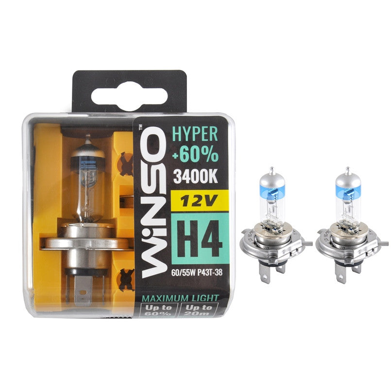 Bec Halogen Winso Hyper +60% H4 - 12V, 60/55W P43t-38 ● 3400K ● Set 2 buc Winso - imagine 1