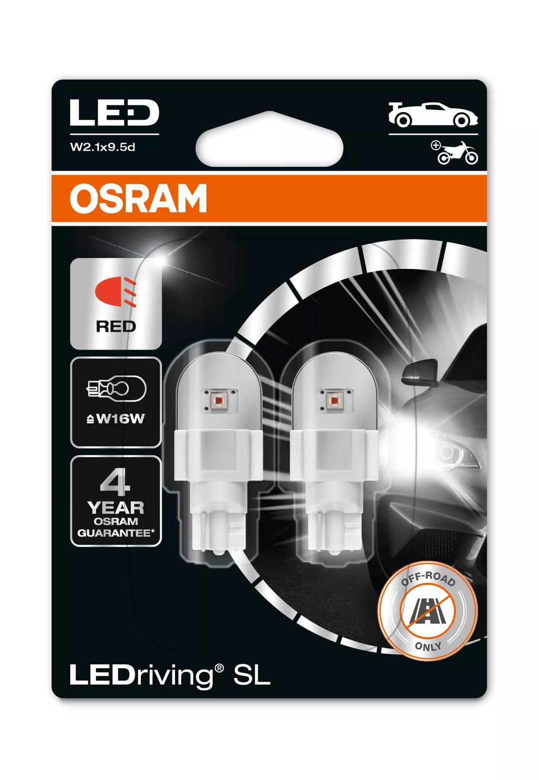 Bec Osram LEDriving SL W16W Rosu | 12V - 2W - W2.1x9.5d - Set 2 buc (Off-Road) Osram - imagine 1