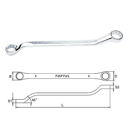 Cheie inelara cotita 1x1-1/8 inch - 45 grade Toptul - imagine 1