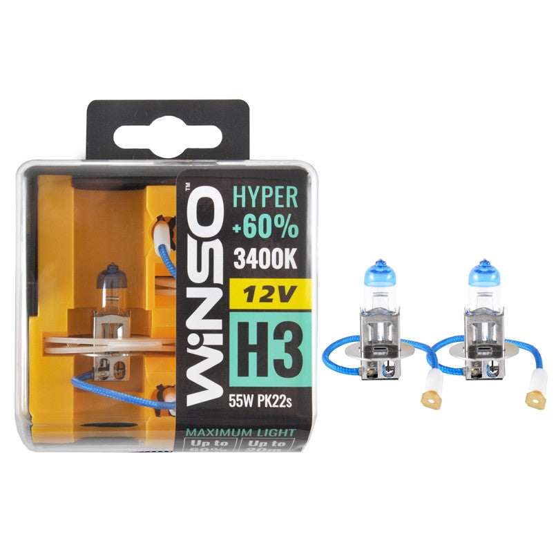 Bec Halogen Winso Hyper +60% H3 - 12V, 55W PK22s ● 3400K ●  Set 2 buc Winso - imagine 1