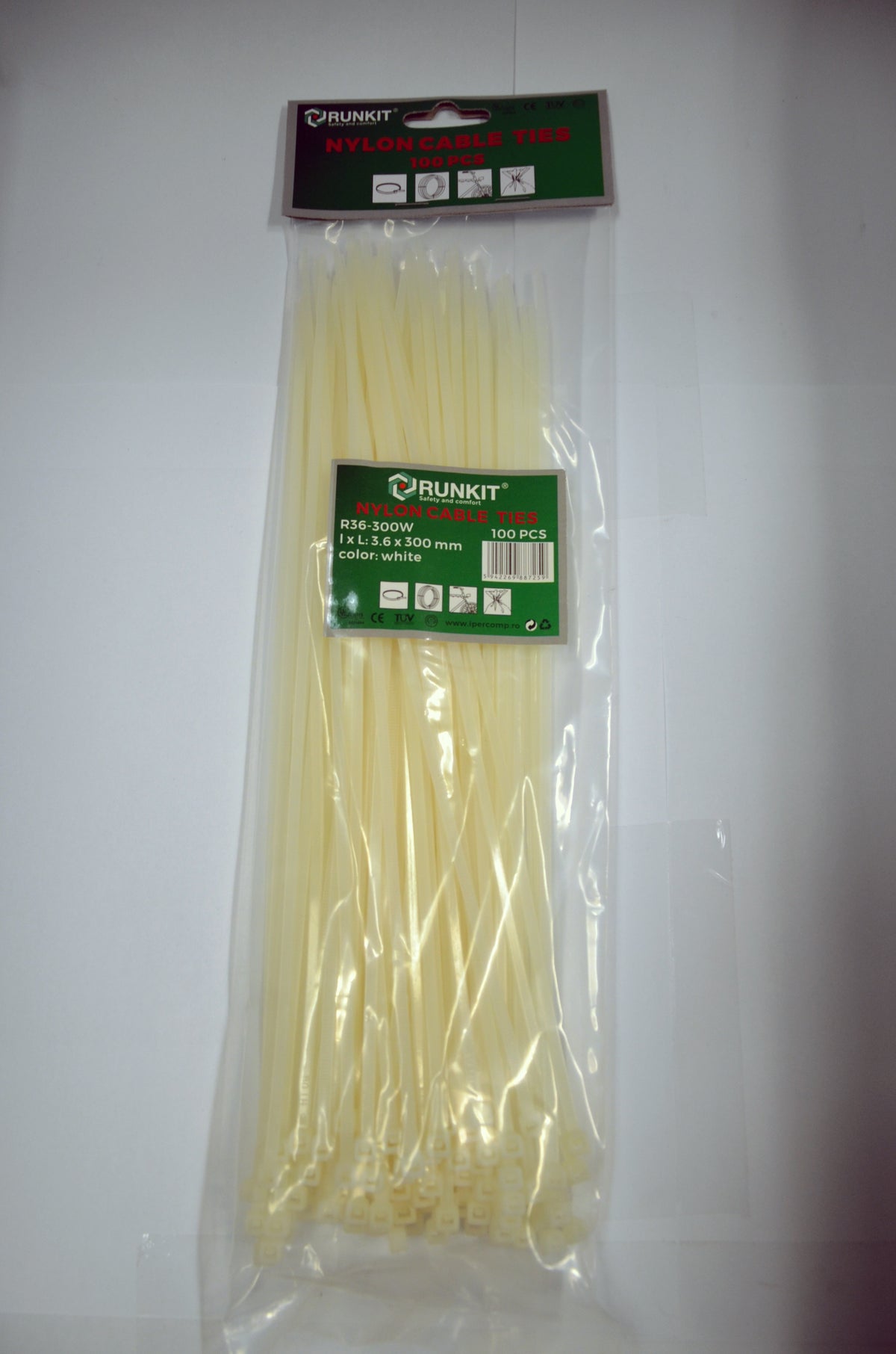 Colier plastic 3.6x300 Alb 100 buc Runkit - imagine 1