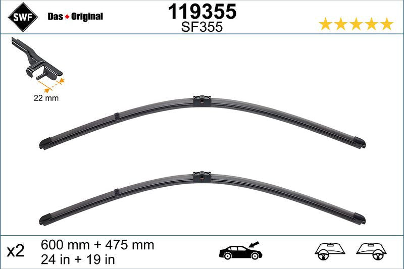 Set lamela stergator SWF Wiper FB OE LHD 600/475 mm SWF - imagine 1