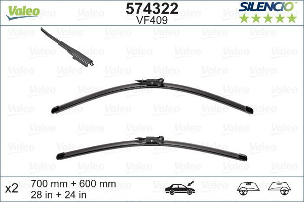 Set lamela stergator Valeo Silencio FlatBlade OE 700/600 mm Valeo - imagine 1